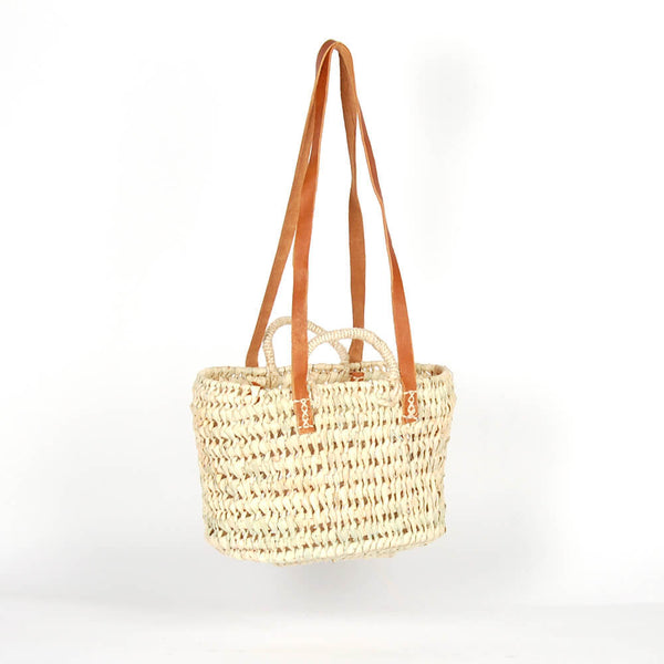 Openweave Palm Basket/bag with  Sisal & Leather Handles